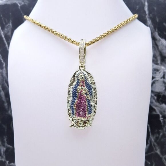 24"Franco Chain + 14K Gold Finish Holy Mary - Picture 8 of 12